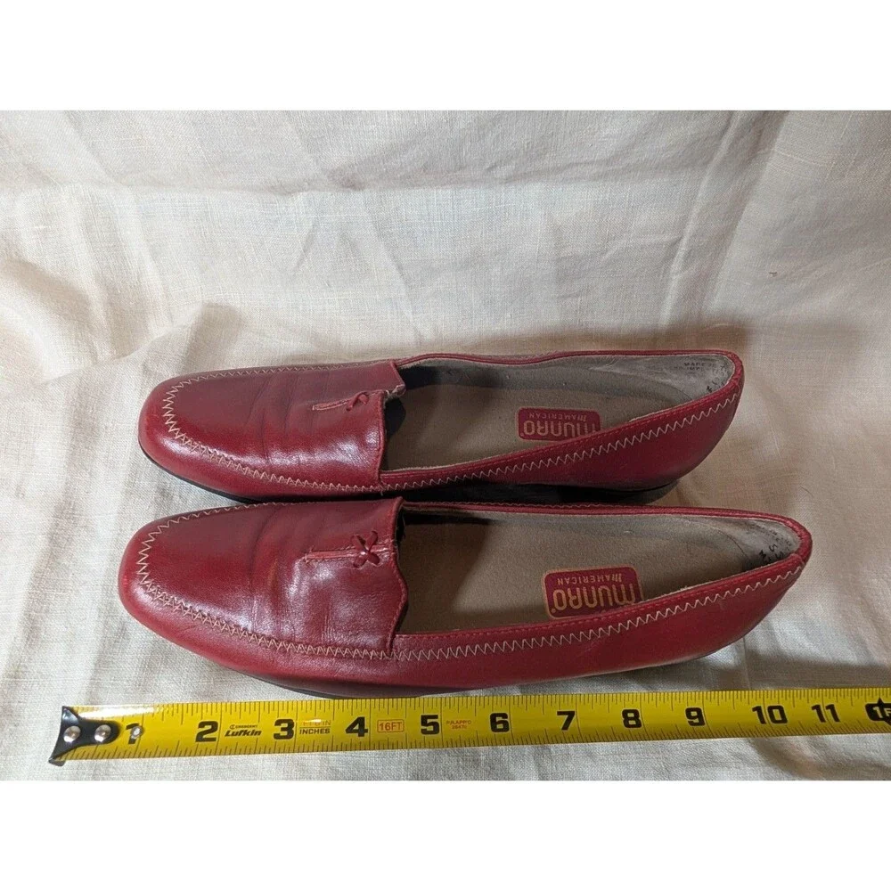 Munro American Women's Red Leather Loafer Slip On Shoes